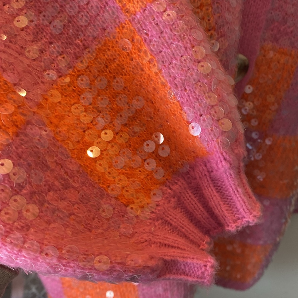 BIBI S Pink and Orange Checkered Sweater S - Picture 6 of 10